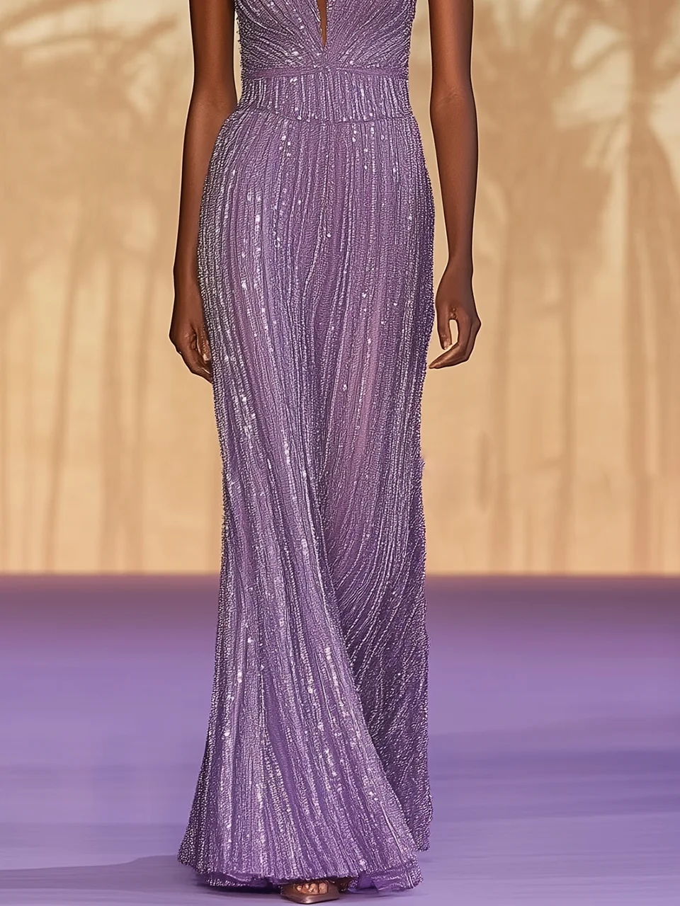 Purple Sequin Halter Sleeveless Sheath Maxi Dress