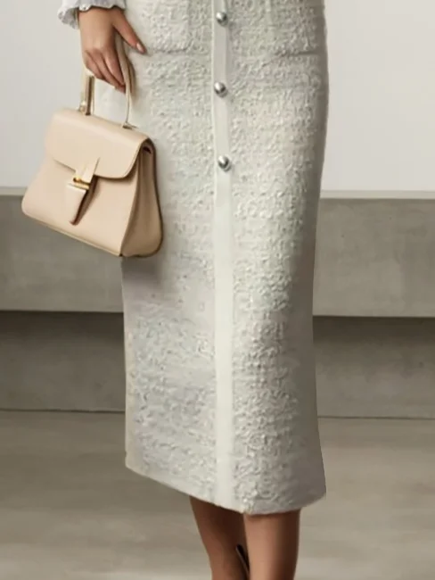 White Bow Tweed Blazer Long Sleeve Sheath Midi Dress