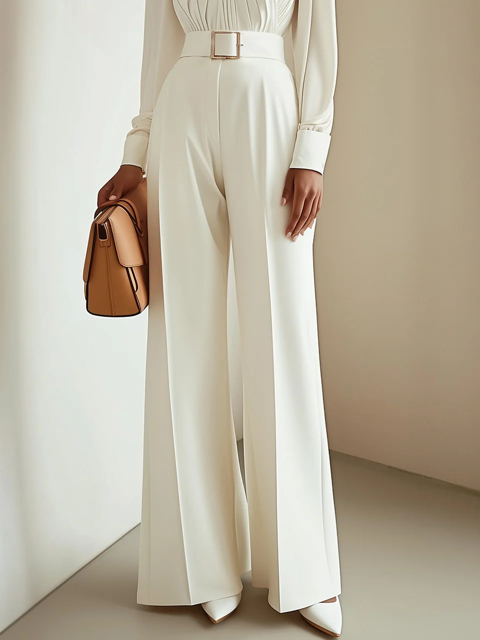 Women White Long Sleeve Ruched Jumpsuit