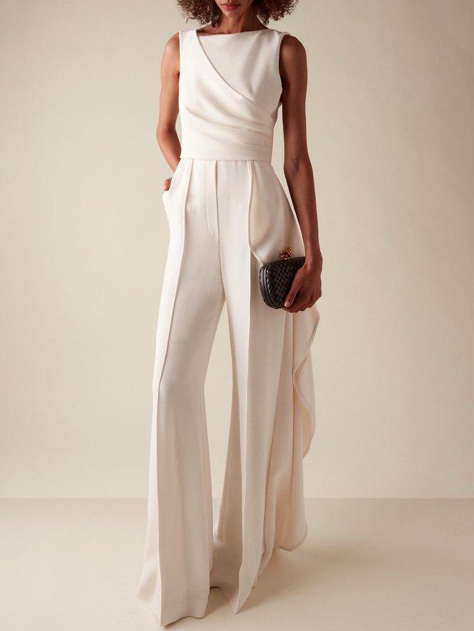 Women White Sleeveless Ruched Jumpsuit