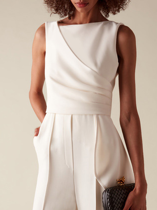 Women White Sleeveless Ruched Jumpsuit