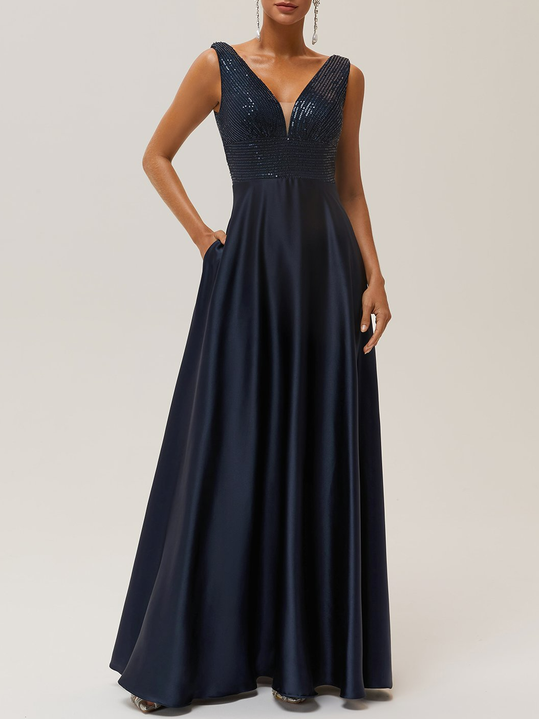 Purplish Blue Glitter A-Line Gown Sequin Dress