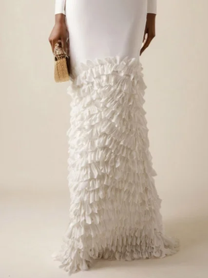 Off White Off The Shoulder Ruched  Mermaid Gown