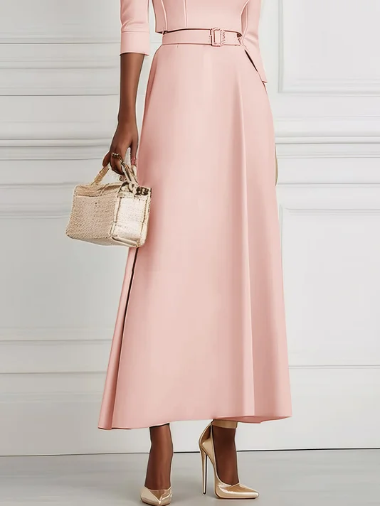 Pink Classic Off The Shoulder Half Sleeve A-Line Maxi Dress