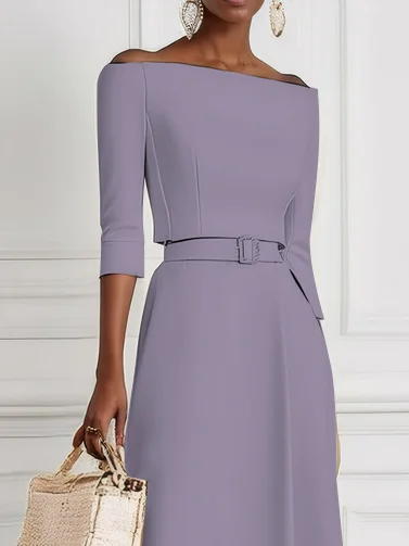 lavender Purple Classic Off The Shoulder Half Sleeve A-Line Maxi Dress