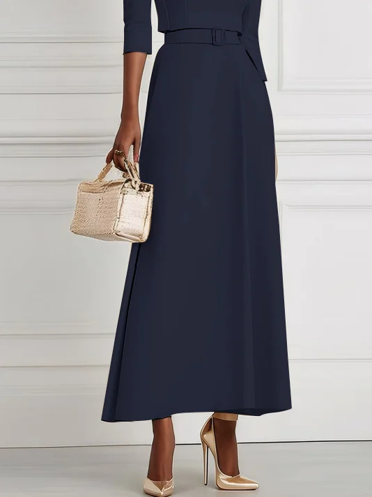 Purplish blue Classic Off The Shoulder Half Sleeve A-Line Maxi Dress