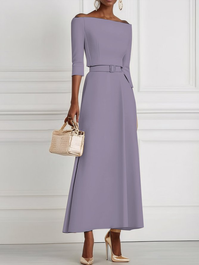 lavender Purple Classic Off The Shoulder Half Sleeve A-Line Maxi Dress