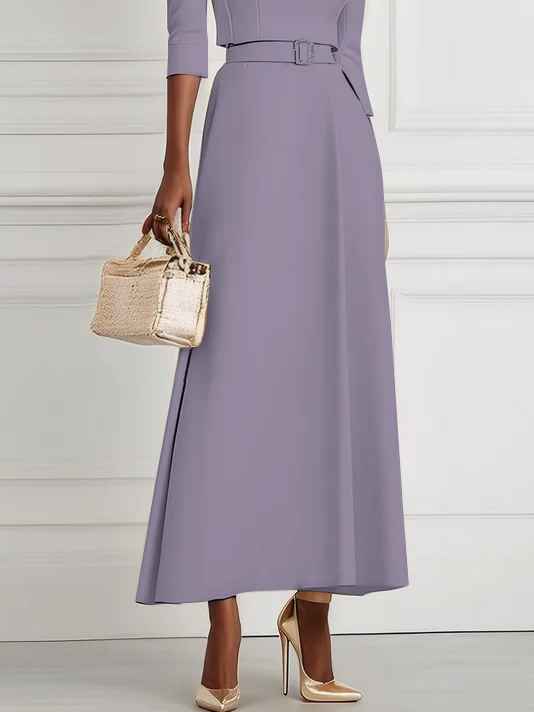 lavender Purple Classic Off The Shoulder Half Sleeve A-Line Maxi Dress