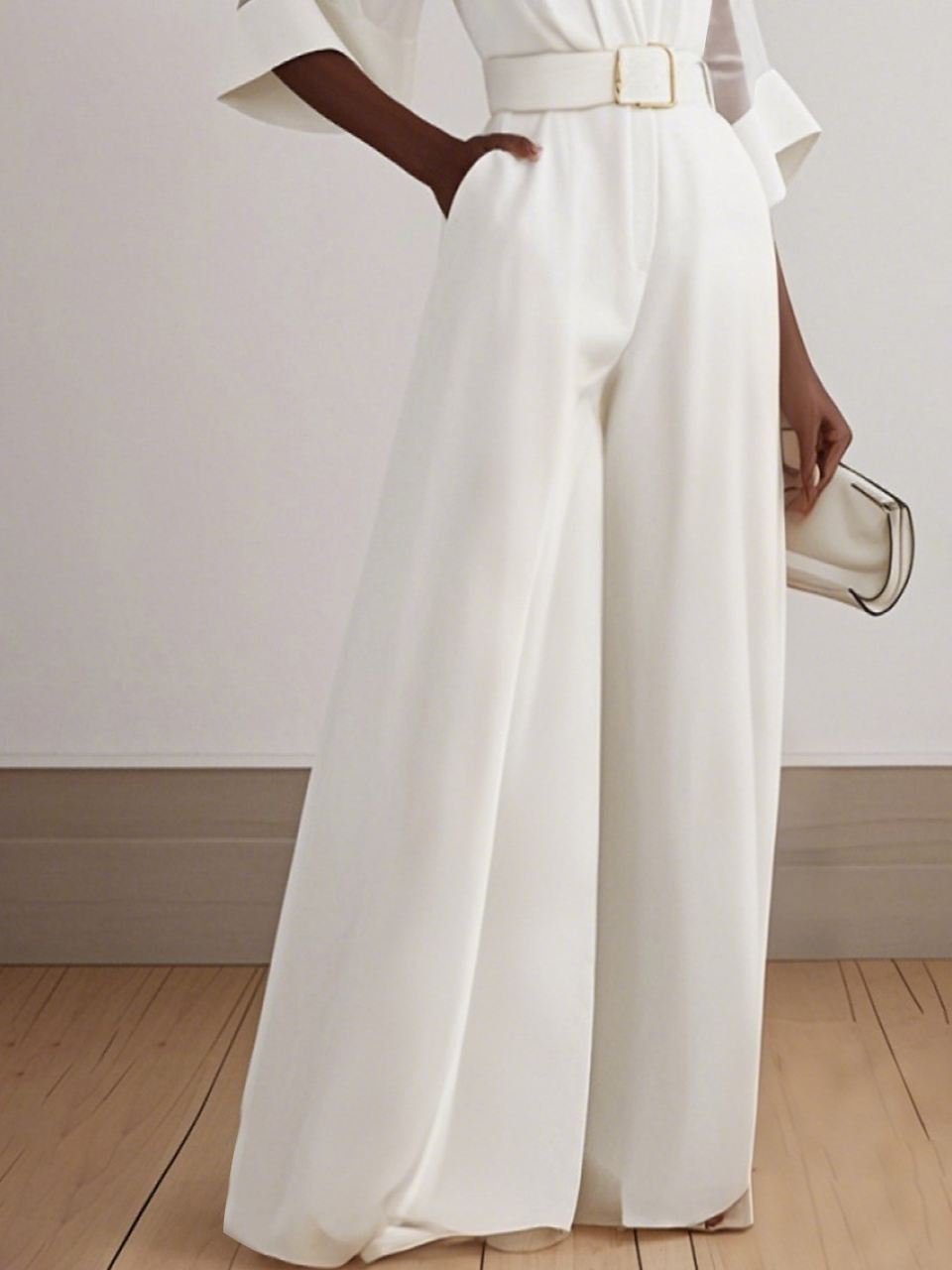 White Morden Plain Jumpsuit With Belt