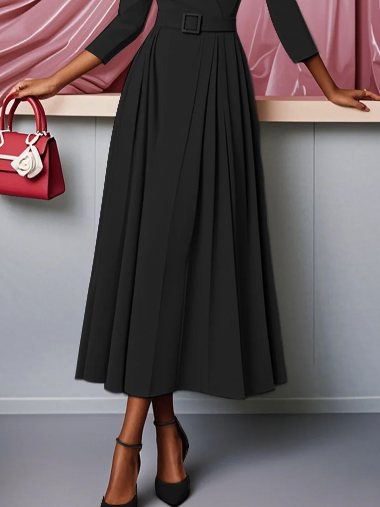 Off White Pleated Ruched Three Quarter Sleeve A-Line Maxi Dress
