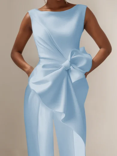 Women White Boat Neck Sleeveless Bow Wide-Leg Jumpsuit