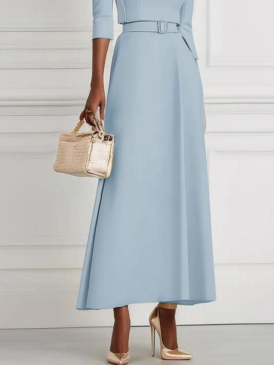 Light Blue Classic Off The Shoulder Half Sleeve A-Line Maxi Dress