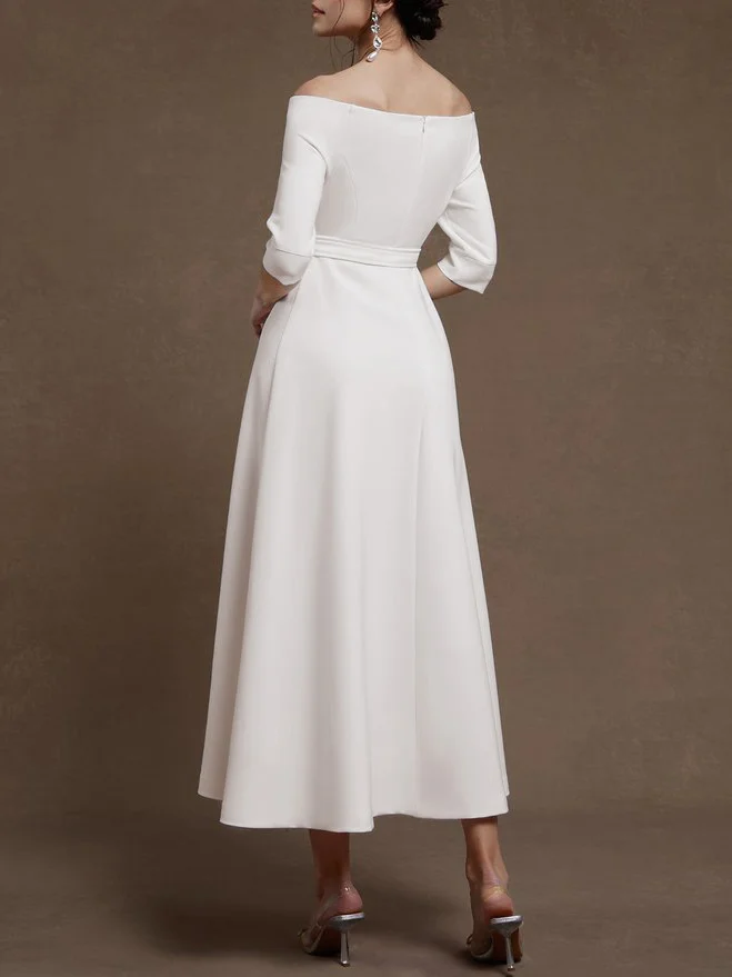 White Classic Off The Shoulder Half Sleeve A-Line Maxi Dress