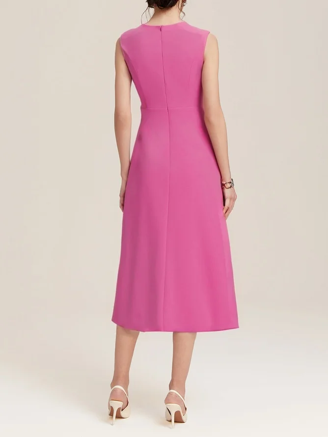 Light Blue Sleeveless Midi Elegant A-line Dress with Waist Twist for Day-to-Night