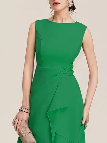 Light Blue Sleeveless Midi Elegant A-line Dress with Waist Twist for Day-to-Night