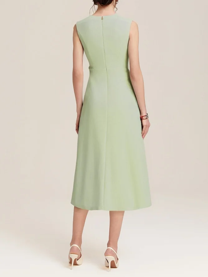 Light Blue Sleeveless Midi Elegant A-line Dress with Waist Twist for Day-to-Night