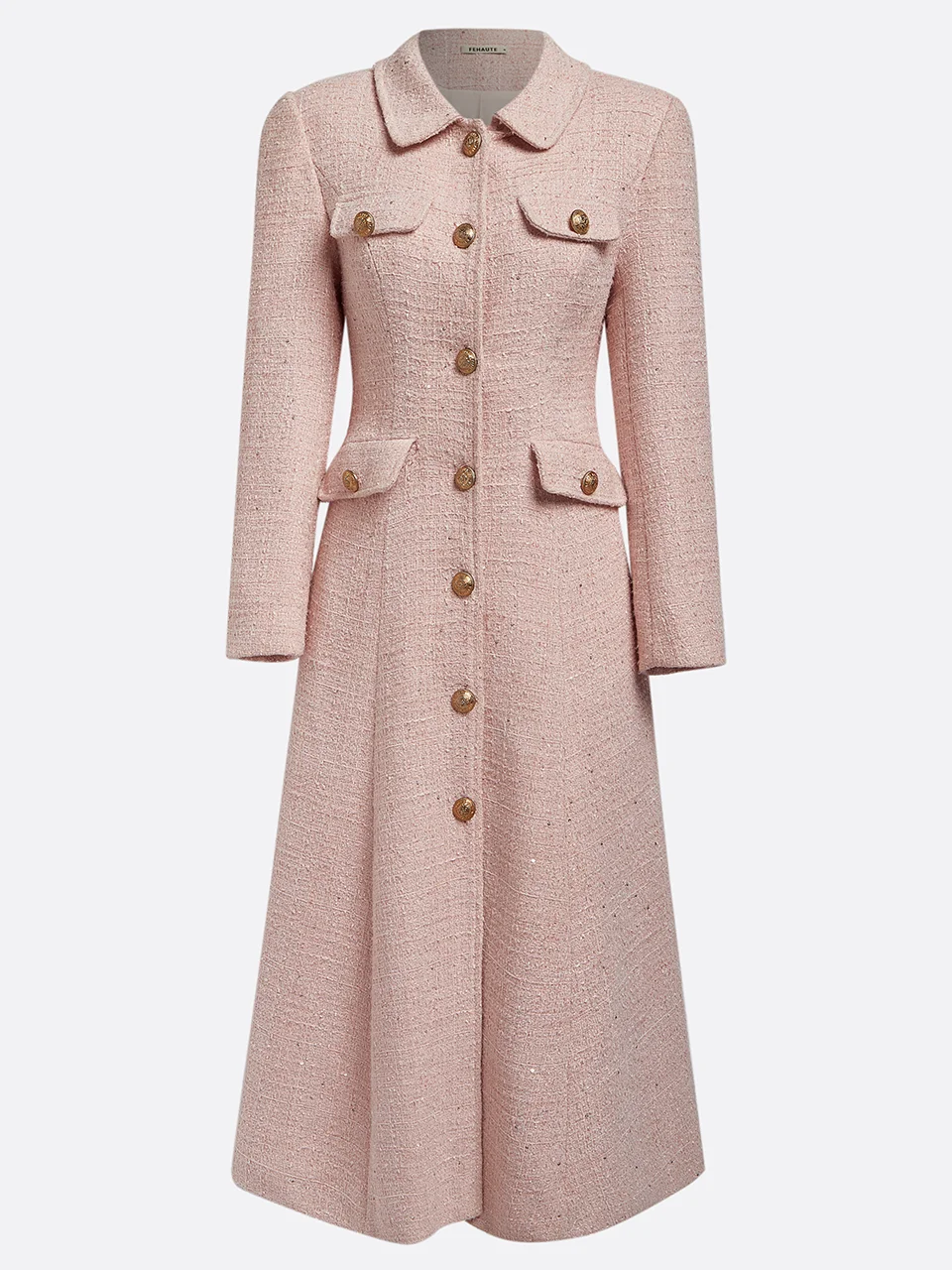 Pink Buckle Shawl CollarA-Line Blazer Midi Tweed Blazer Dress