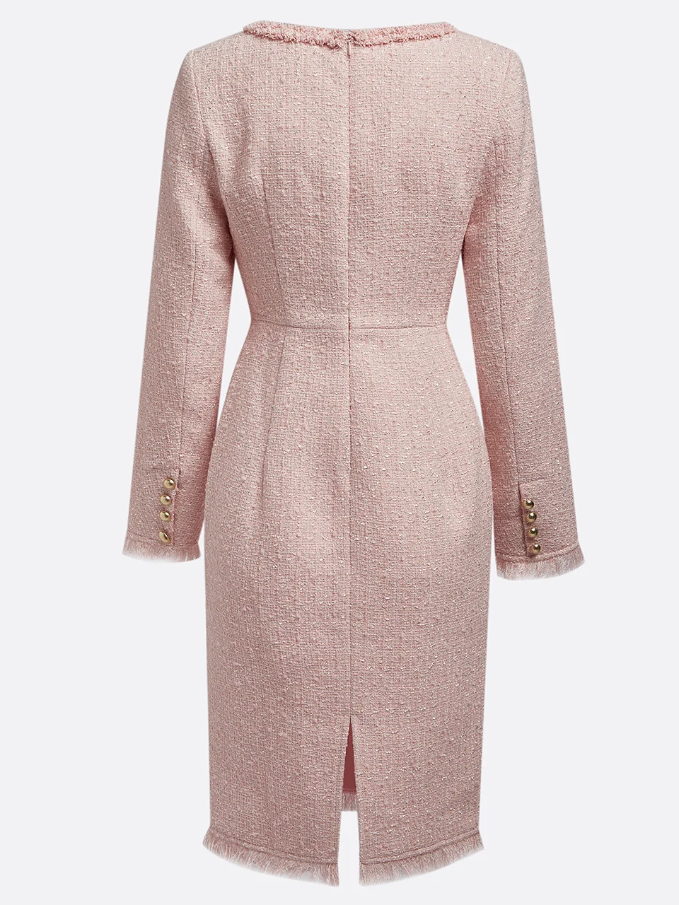 Pink Square Neck Long Sleeve Sheath Midi Tweed Blazer Dress