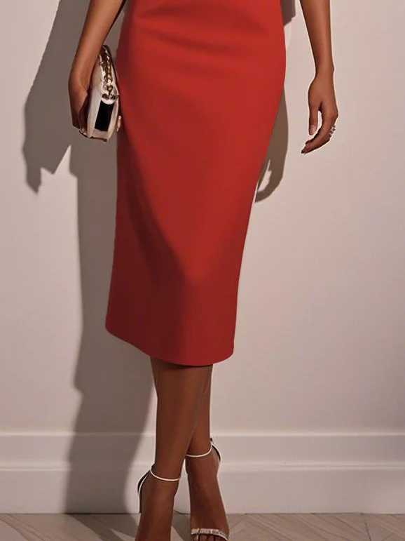 White Imitation Pearls Classic Crew Neck Half Sleeve Sheath Midi Dress