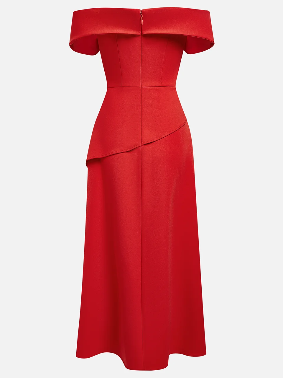 Red Slit Off The Shoulder A-Line Midi Dress