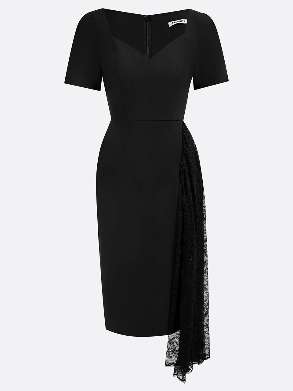 Black Lace Sweetheart Neckline Midi Sheath Dress 