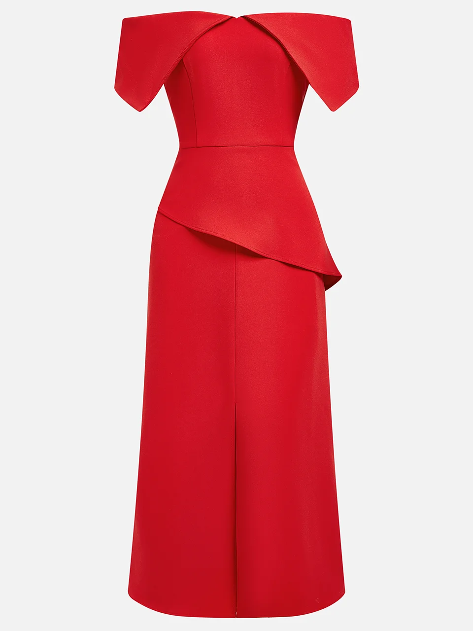 Red Slit Off The Shoulder A-Line Midi Dress