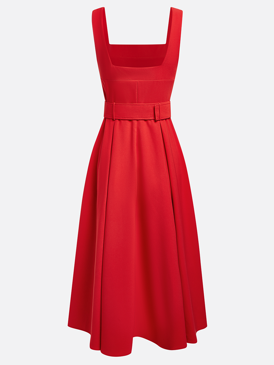 Red Square Neck Sleeveless A-Line Midi Dress