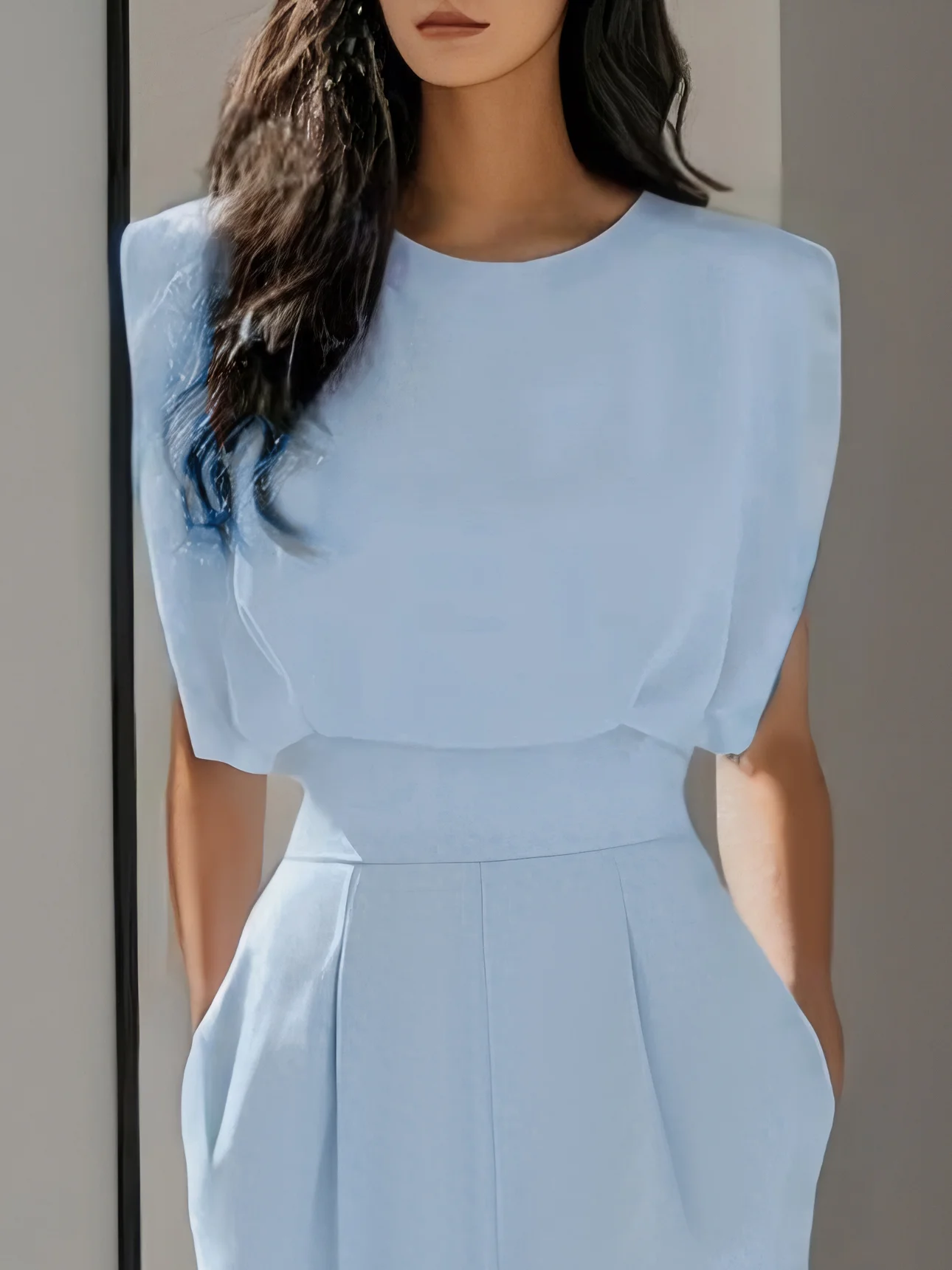 Off White Crew Neck Plain Ruched Urban Jumpsuit 