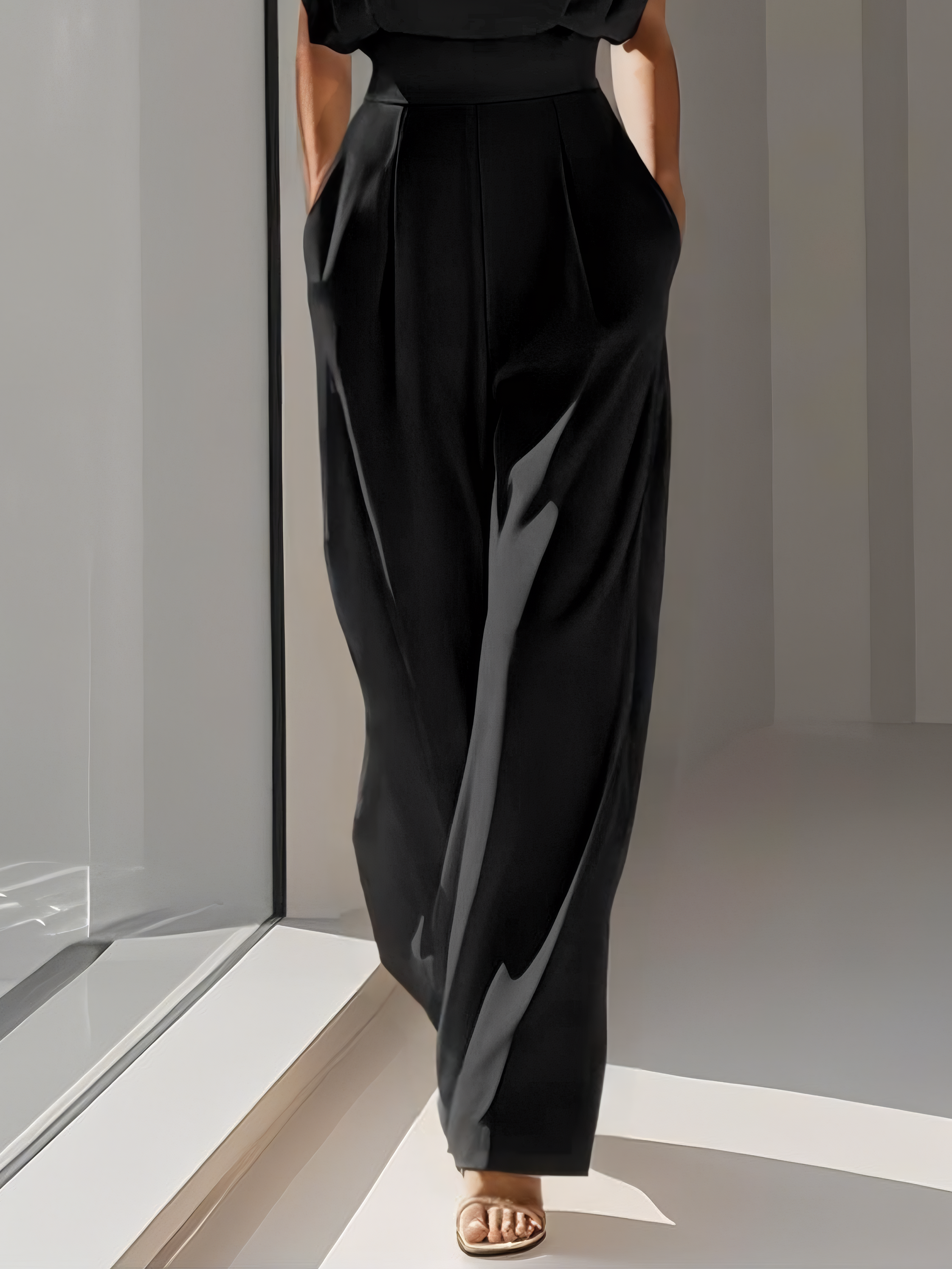 Off White Crew Neck Plain Ruched Urban Jumpsuit 