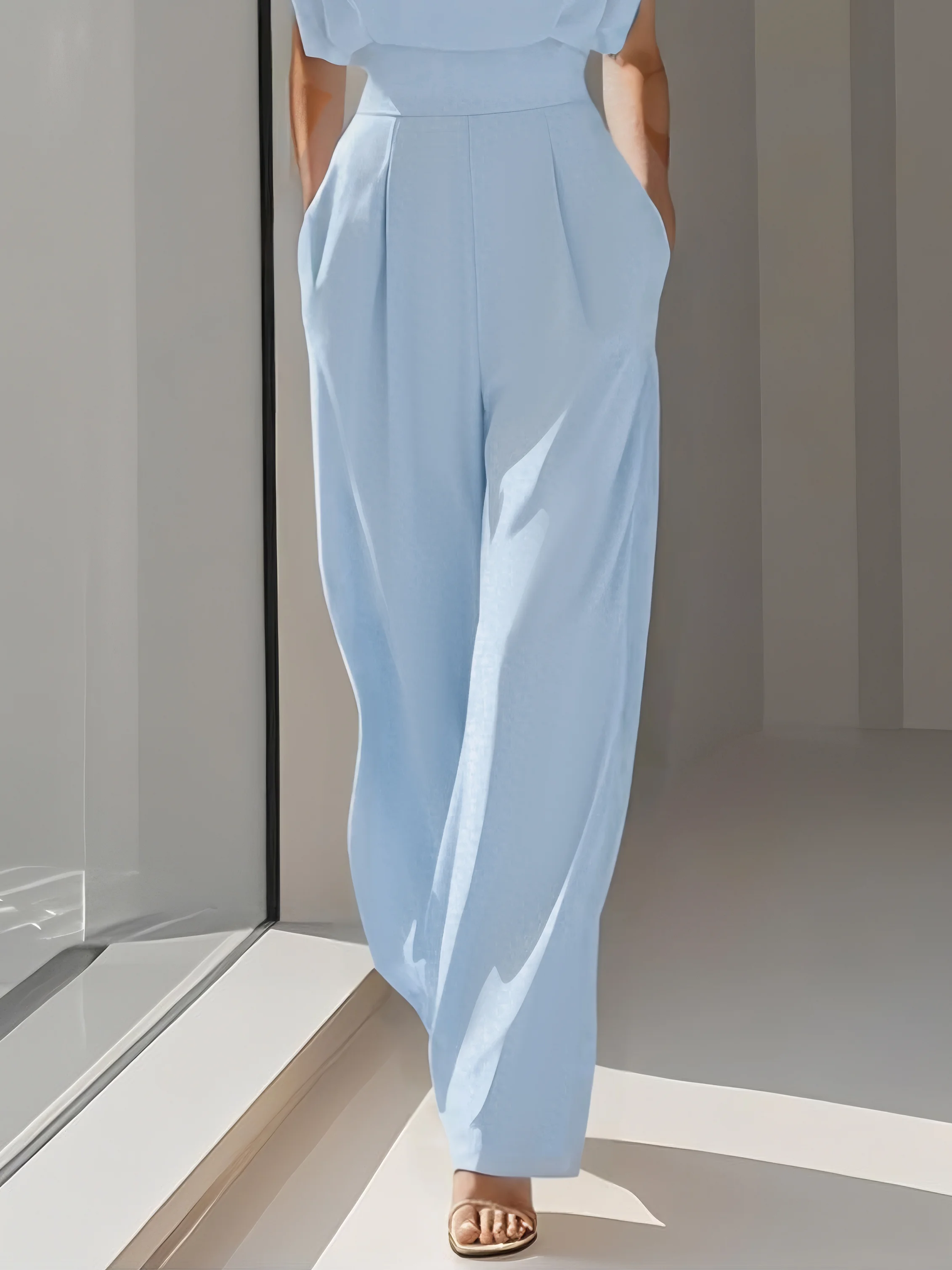 Off White Crew Neck Plain Ruched Urban Jumpsuit 