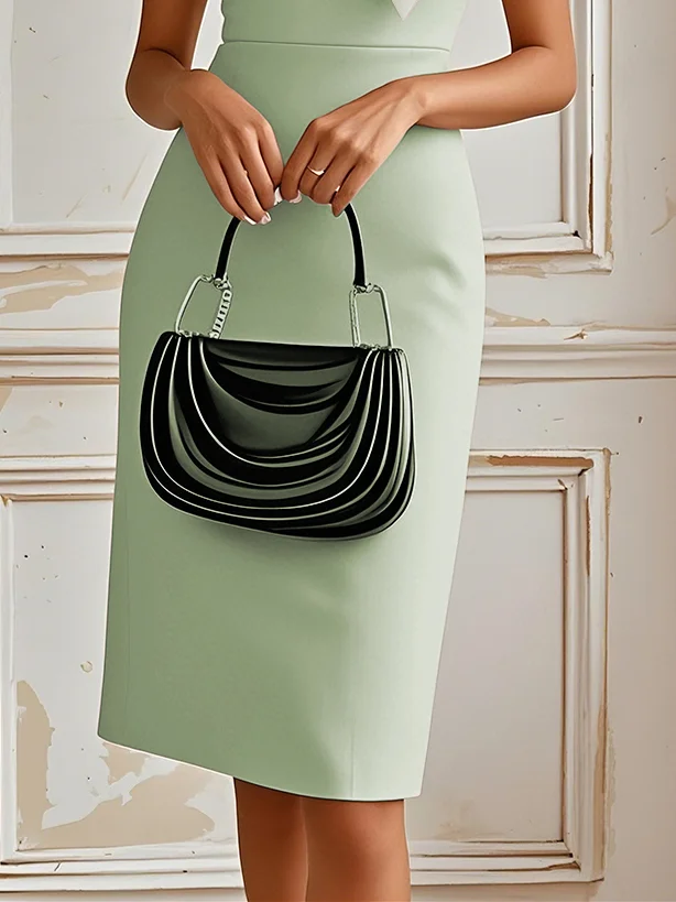 Black Bow Short Sleeve Sheath Midi Dress