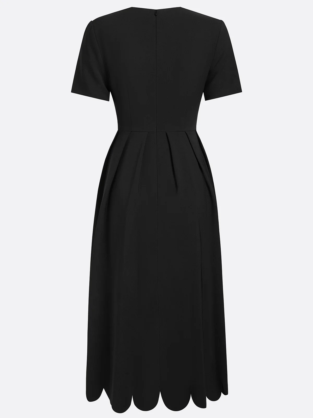 Black Irregular Craftsmanship Classic Square Neck Short Sleeve A-Line Midi Dress