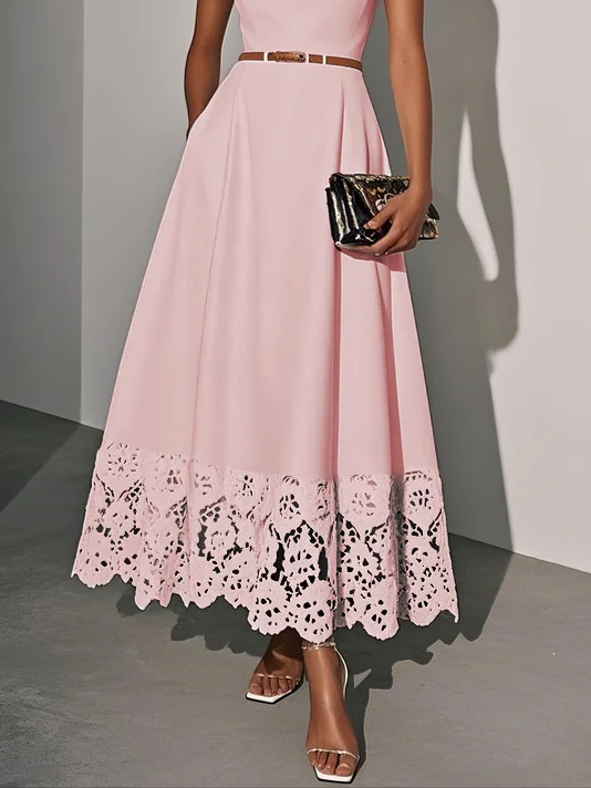 White Lace Classic Square Neck Sleeveless A-Line Maxi Dress