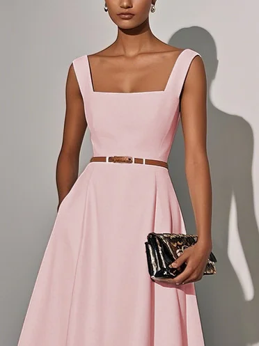 White Lace Classic Square Neck Sleeveless A-Line Maxi Dress