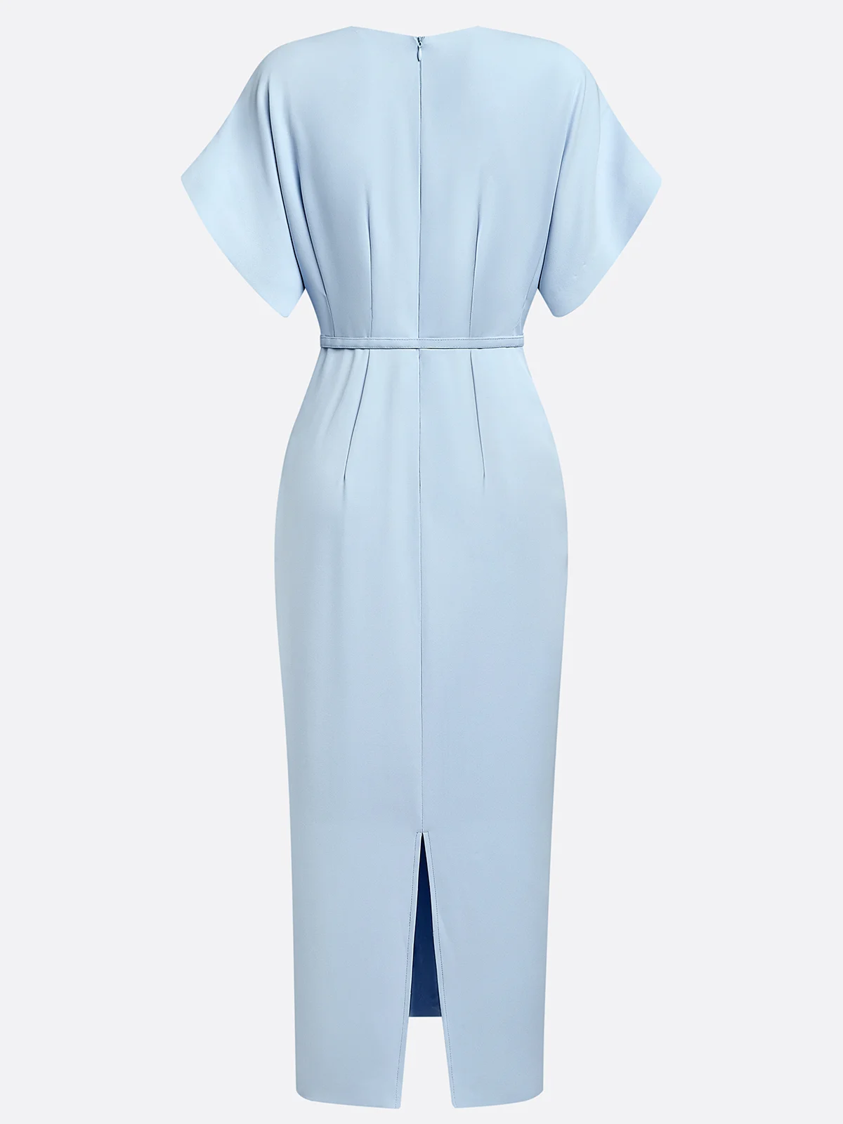 Light Blue Classic V Neck Short Sleeve Dolman Sleeve Sheath Midi Dress