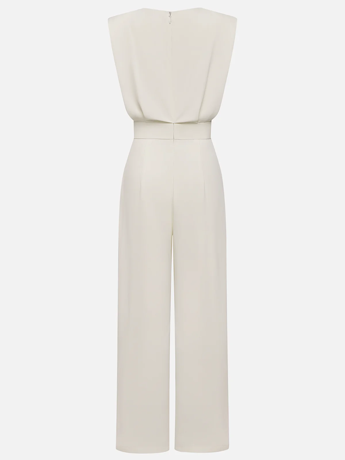 Off White Crew Neck Plain Ruched Urban Jumpsuit 