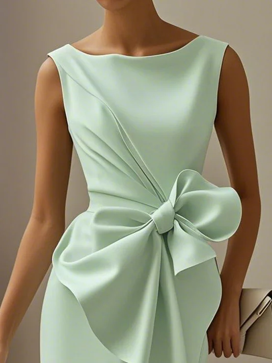 White 3D Bow Sleeveless Sheath Midi Dress