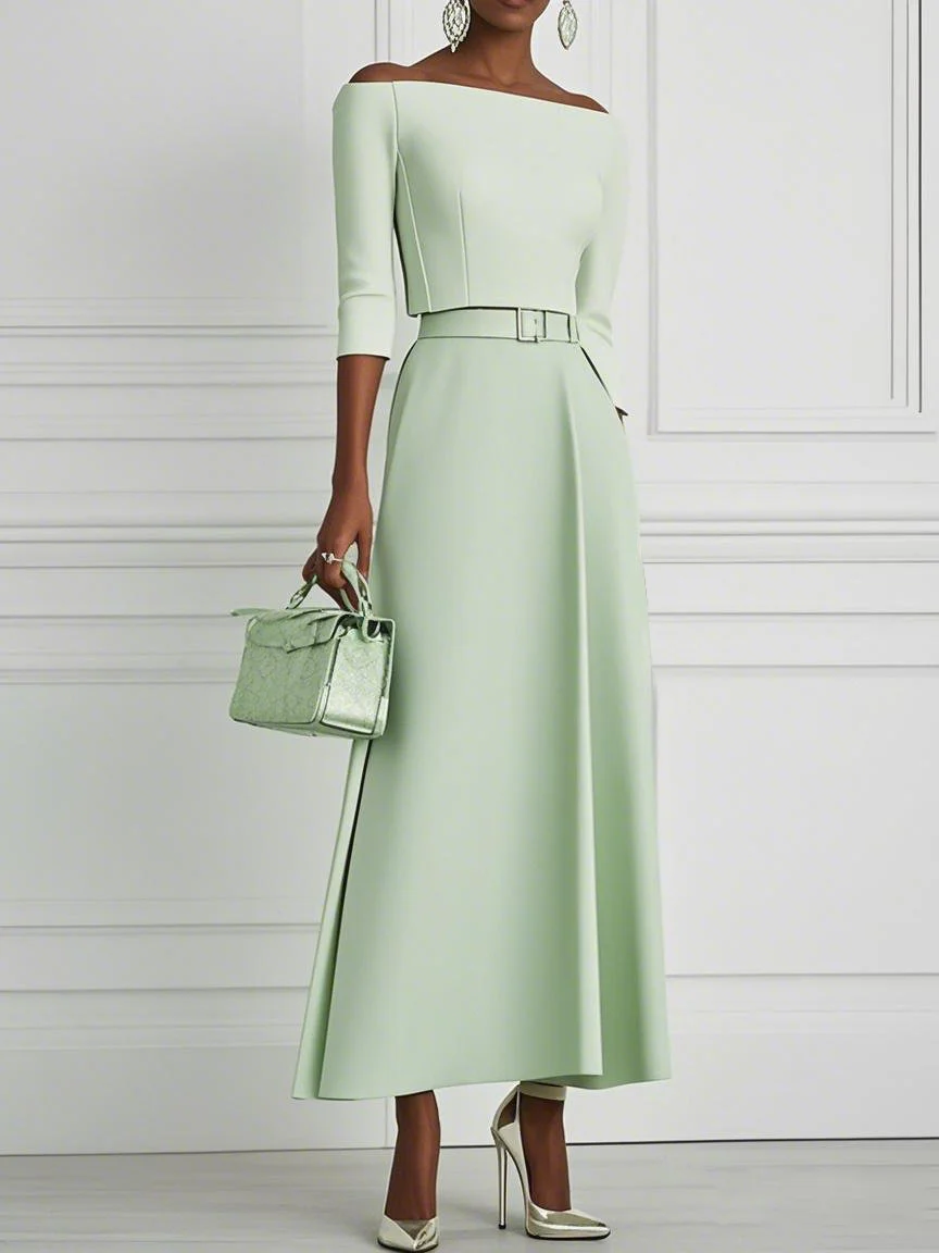 White Classic Off The Shoulder Half Sleeve A-Line Maxi Dress