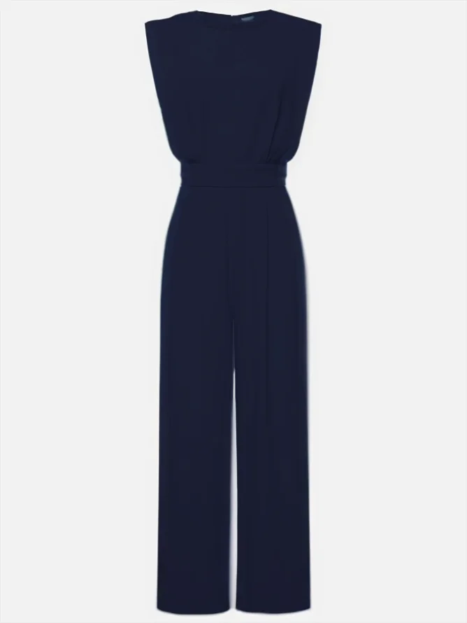 Off White Crew Neck Plain Ruched Urban Jumpsuit 
