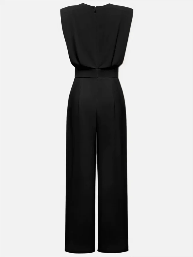 Off White Crew Neck Plain Ruched Urban Jumpsuit 