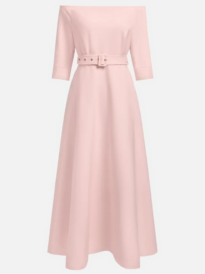 White Classic Off The Shoulder Half Sleeve A-Line Maxi Dress