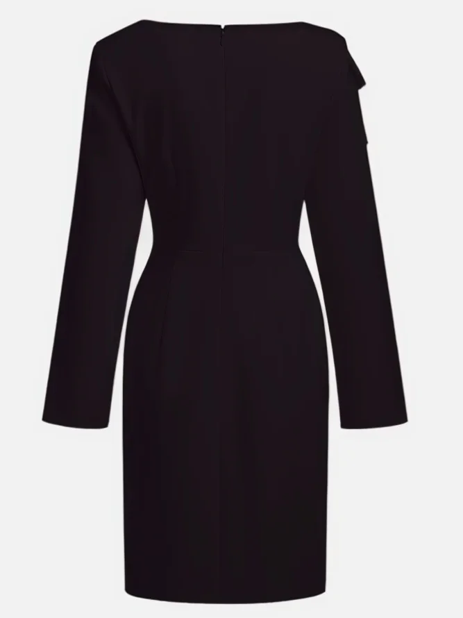 White Bow Long Sleeve Sheath Midi Dress