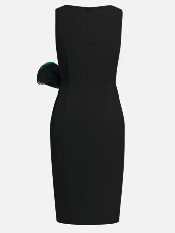White 3D Bow Sleeveless Sheath Midi Dress