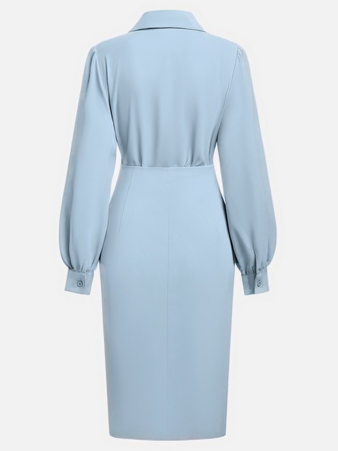 Light Gray Classic Shirt Collar Long Sleeve Sheath Midi Two-Piece Dress