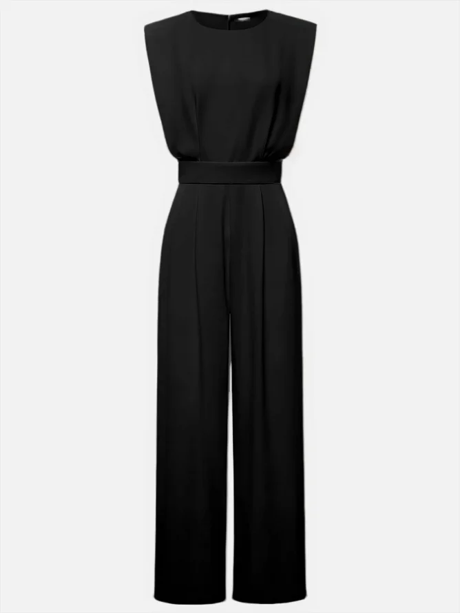 Off White Crew Neck Plain Ruched Urban Jumpsuit 