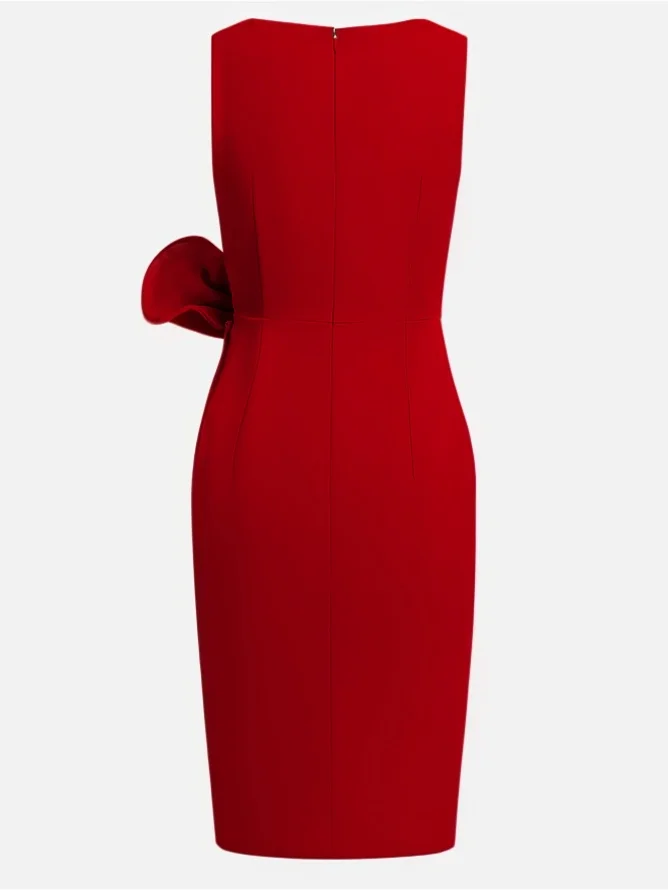 White 3D Bow Sleeveless Sheath Midi Dress