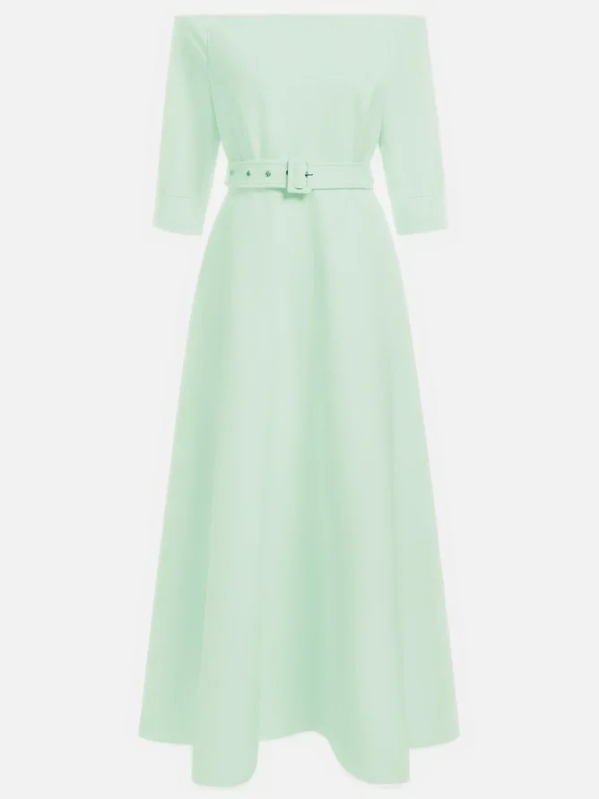 White Classic Off The Shoulder Half Sleeve A-Line Maxi Dress