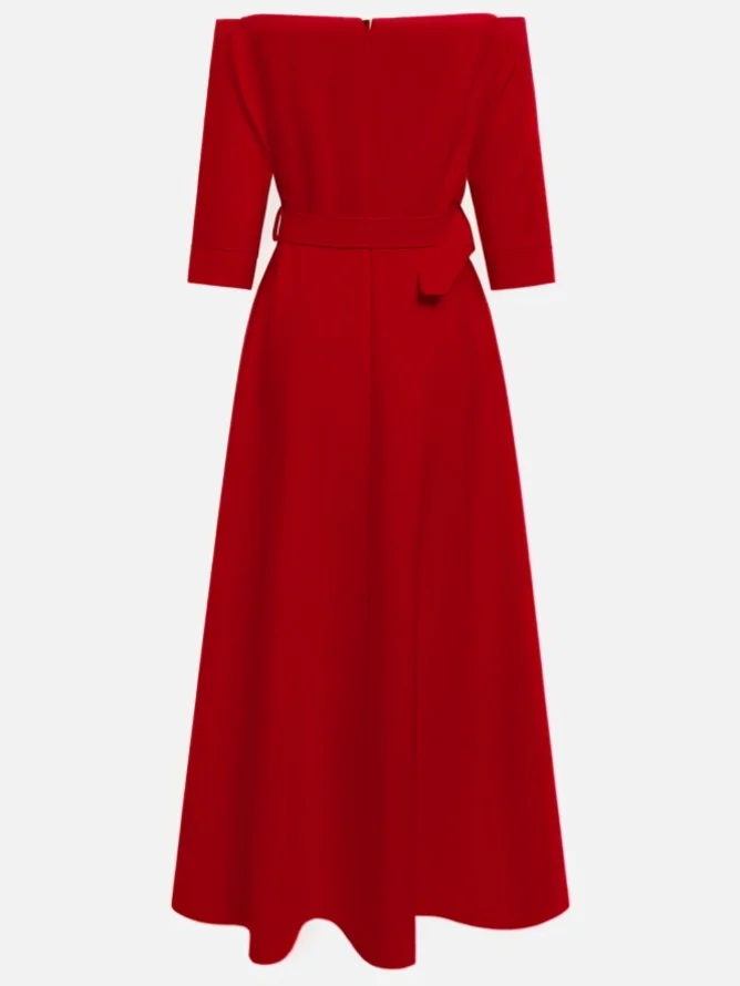 White Classic Off The Shoulder Half Sleeve A-Line Maxi Dress
