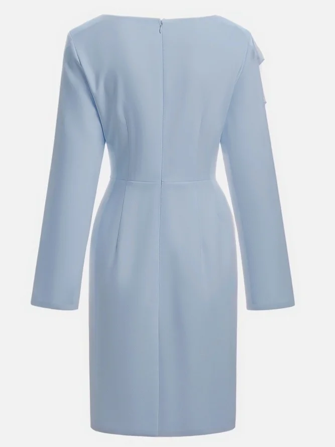 Cream White Bow Long Sleeve Sheath Midi Dress