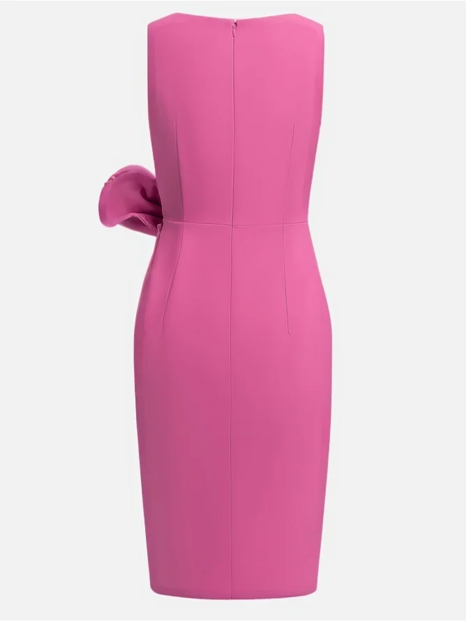 White 3D Bow Sleeveless Sheath Midi Dress